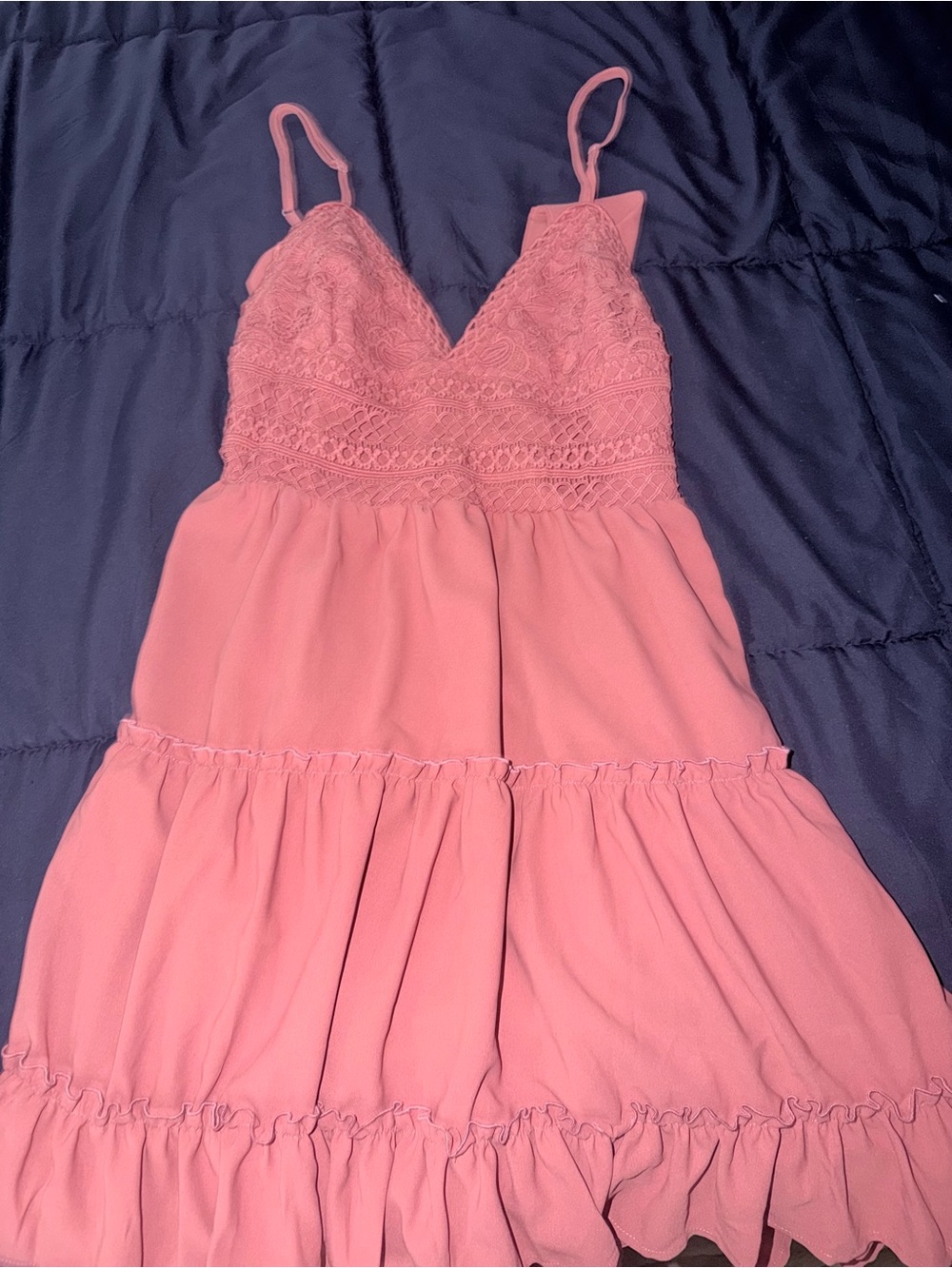 Lace Bodice Pink Tiered Slip Dress with Adjustable Straps